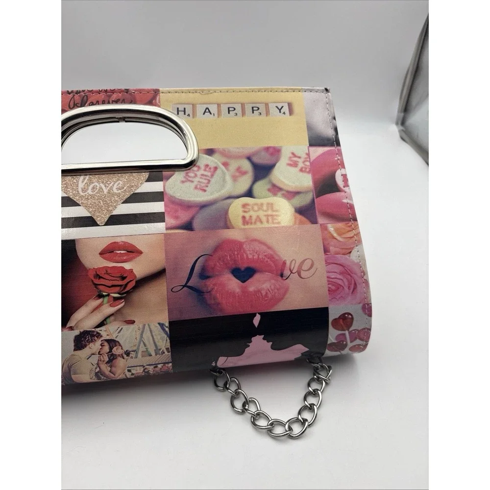 Depeche Mode New York Womens Clutch Shoulder Bag Love Print PVC Chain G1192A